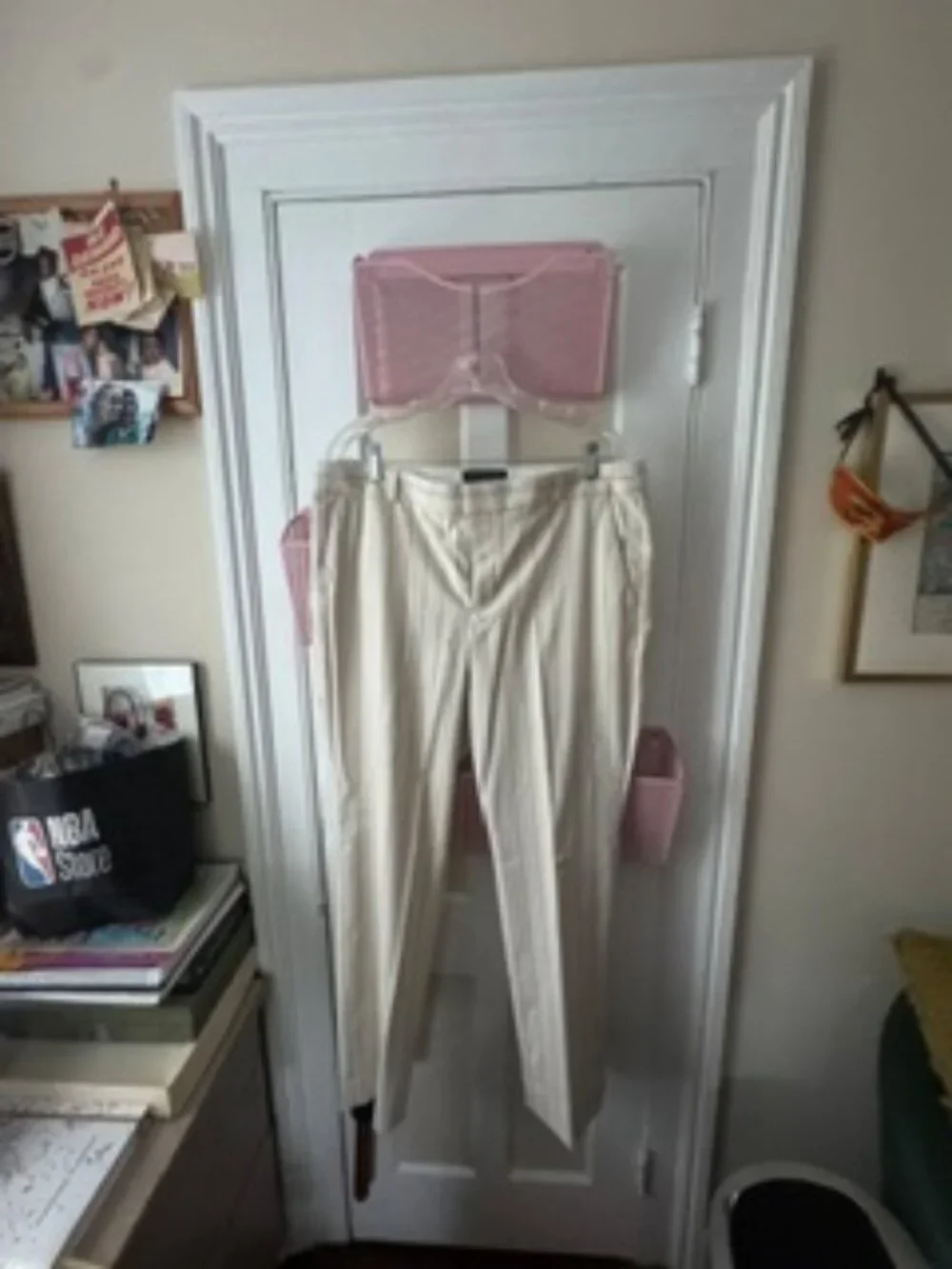 Banana Republic Ryan Fit Cream Pinstripe Ankle Pants | Size 14 | Cotton Linen Bl